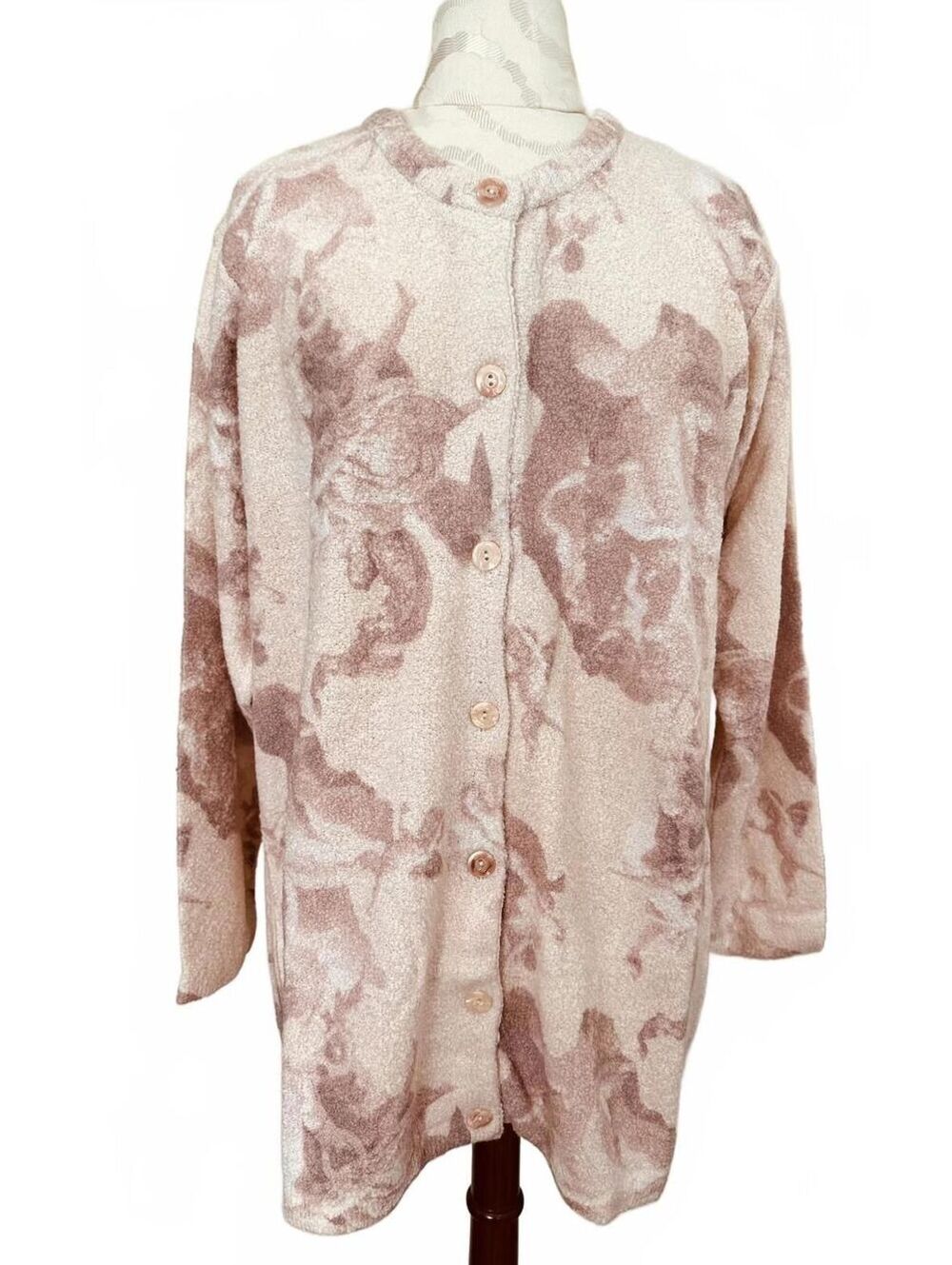 Vintage Gabriella T Cardigan Sweater Italian Knit Abstract Angel Motif Size 1X